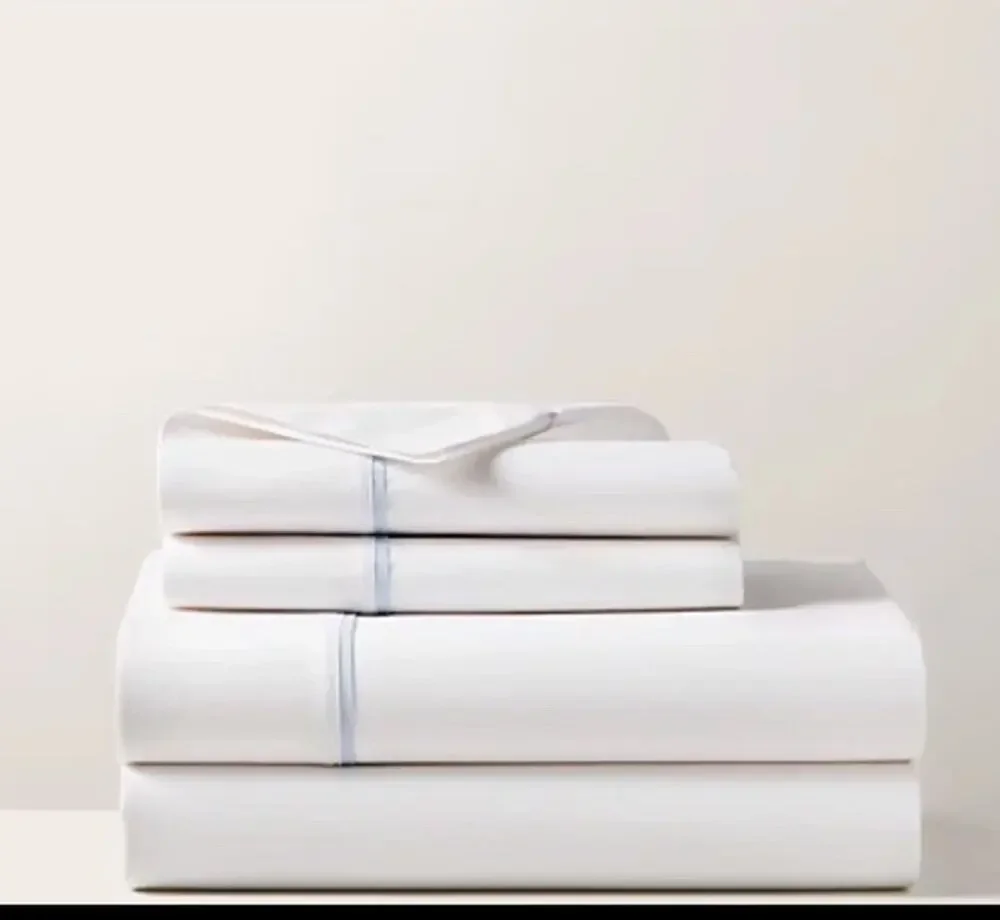 NWT Ralph Lauren Organic Cotton Percale Palmer Queen Flat Sheet White/Sky Blue